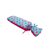 kruikenzak blauw met fuchsia roosjes